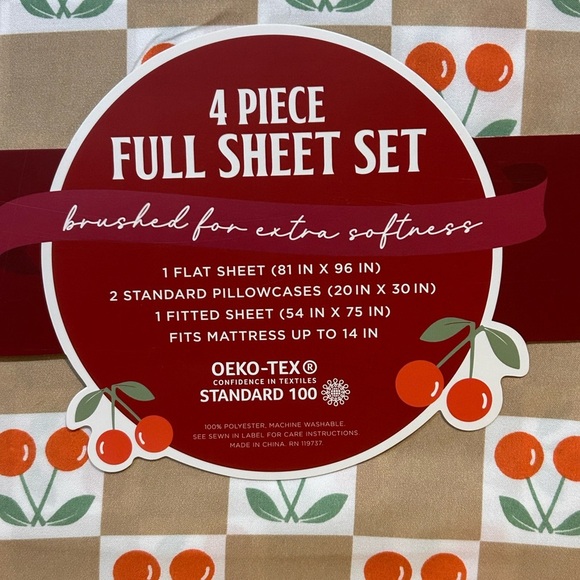 4 Piece Cherry Checkerboard Full Sheet Set Made By Envogue. - Picture 3 of 4